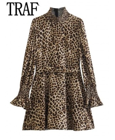 Leopard Print Short Dresses For Women Vintage Mini Dress Woman Ruffle Long Sleeve Casual Women's Dresses Autumn Winter 2023 $...