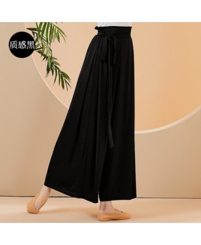 Chinese Skirt Pant Practice Dancing Clothes for Women Chiffon Wide Leg Culotte Flowy Belt Modern Folk National Dancer Costume...