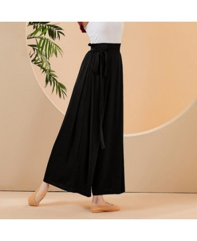 Chinese Skirt Pant Practice Dancing Clothes for Women Chiffon Wide Leg Culotte Flowy Belt Modern Folk National Dancer Costume...