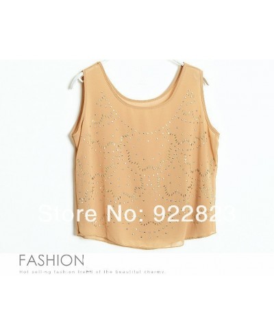 2023 summer New Women's Appliques O-neck Sleeveless Beach Chiffon Shirts Female Blouses Shirt Women shiny Vacation tees $25.1...