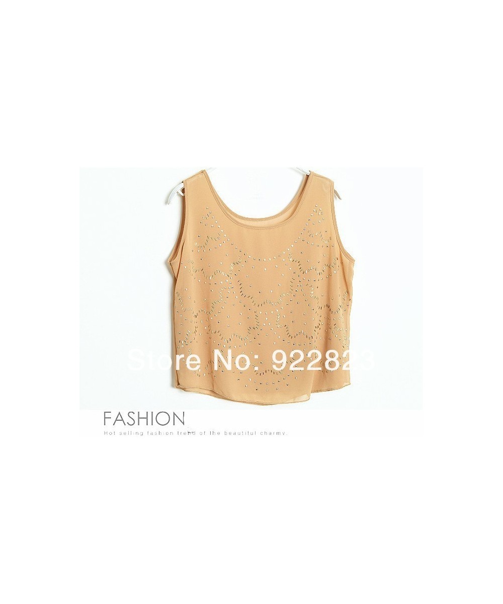 2023 summer New Women's Appliques O-neck Sleeveless Beach Chiffon Shirts Female Blouses Shirt Women shiny Vacation tees $25.1...