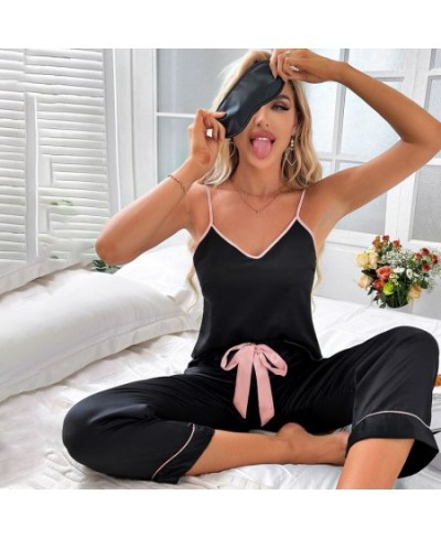 Women's Pajamas Set Casual Ice Silk Home Clothes Sling Pants Eye Mask Nightwear 3-piece Pyjama Femme Home Silk Sleepwear Muje...