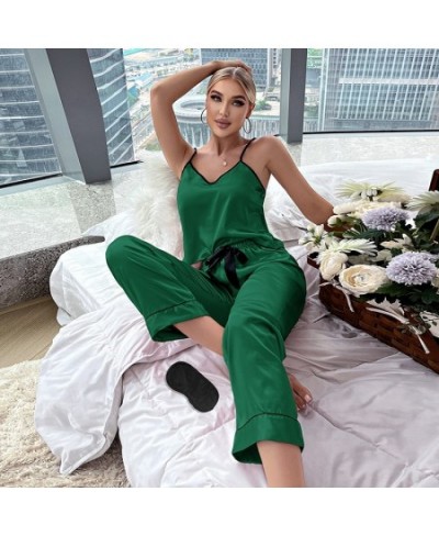 Women's Pajamas Set Casual Ice Silk Home Clothes Sling Pants Eye Mask Nightwear 3-piece Pyjama Femme Home Silk Sleepwear Muje...