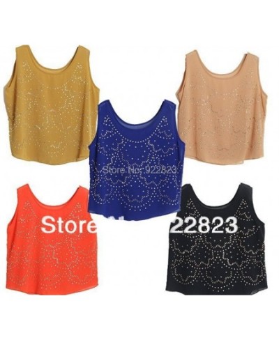 2023 summer New Women's Appliques O-neck Sleeveless Beach Chiffon Shirts Female Blouses Shirt Women shiny Vacation tees $25.1...