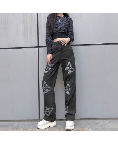 Women's High Waisted Jeans Butterfly Print Straight Wide Leg Denim Pants Baggy Loose Casual Trousers Streetwear $47.26 - Bottoms