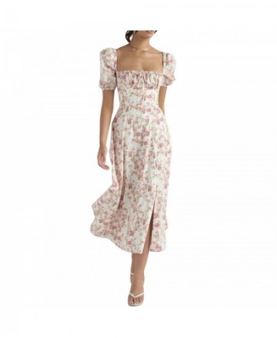 fashion vintage womens boho dress Summer Casual Flutter Short Sleeve Square Neck Floral Dress vestidos $31.24 - Dresses