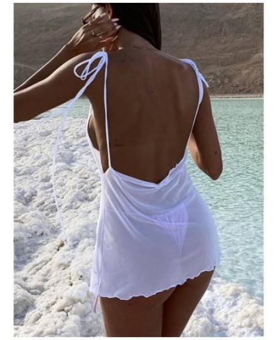 2022 Halter Tie Up Backless Sexy Mini Dress Beach Bikinis Cover Ups 2022 Women Swimwear Off Shoulder See Through Bathing Suit...