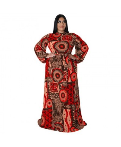 Fall Winter Casual African Retro Print Floor Drersses Plus Size Women Clothes XL-5XL Fashion Round Neck Long Sleeve Dress $58...