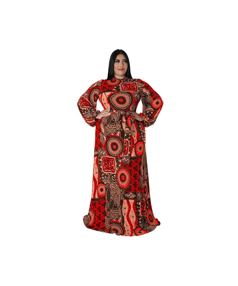 Fall Winter Casual African Retro Print Floor Drersses Plus Size Women Clothes XL-5XL Fashion Round Neck Long Sleeve Dress $58...