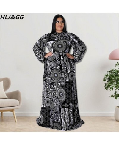 Fall Winter Casual African Retro Print Floor Drersses Plus Size Women Clothes XL-5XL Fashion Round Neck Long Sleeve Dress $58...