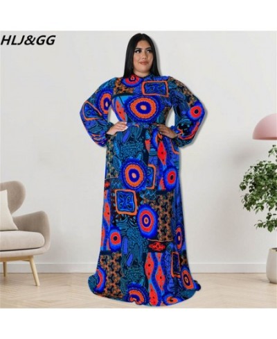 Fall Winter Casual African Retro Print Floor Drersses Plus Size Women Clothes XL-5XL Fashion Round Neck Long Sleeve Dress $58...