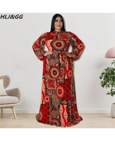 Fall Winter Casual African Retro Print Floor Drersses Plus Size Women Clothes XL-5XL Fashion Round Neck Long Sleeve Dress $58...