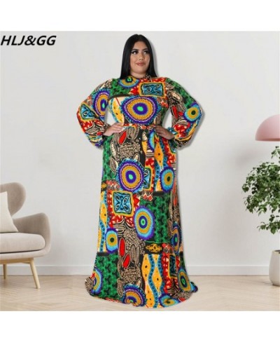 Fall Winter Casual African Retro Print Floor Drersses Plus Size Women Clothes XL-5XL Fashion Round Neck Long Sleeve Dress $58...