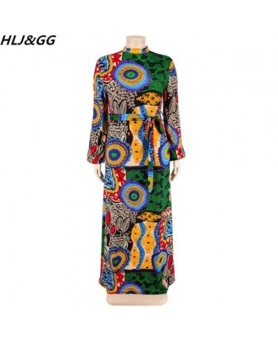 Fall Winter Casual African Retro Print Floor Drersses Plus Size Women Clothes XL-5XL Fashion Round Neck Long Sleeve Dress $58...