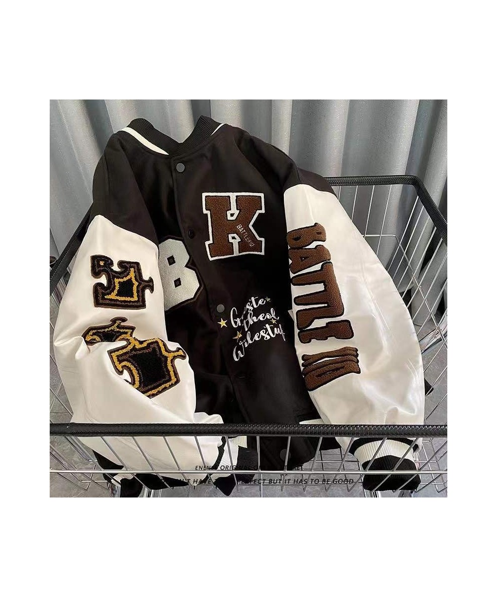 American retro alphabet flocking embroidered Jackets Coats women street hip-hop casual wild baseball uniform couple loose $62...