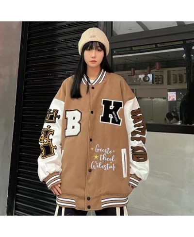 American retro alphabet flocking embroidered Jackets Coats women street hip-hop casual wild baseball uniform couple loose $62...