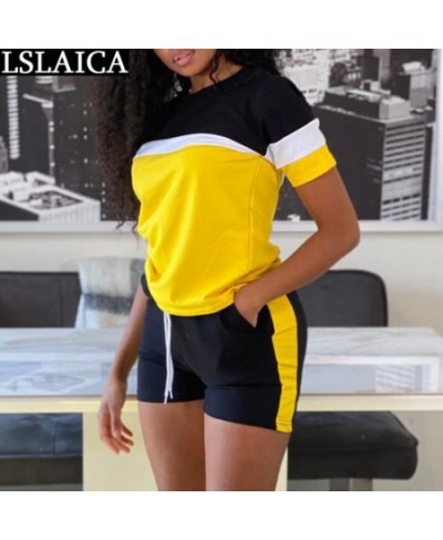 Training Set Women Summer Short Sleeve T-shirt&shorts Colorblock Knit Women's Suits Slim Fashion Sport Fitness Suit with Shor...