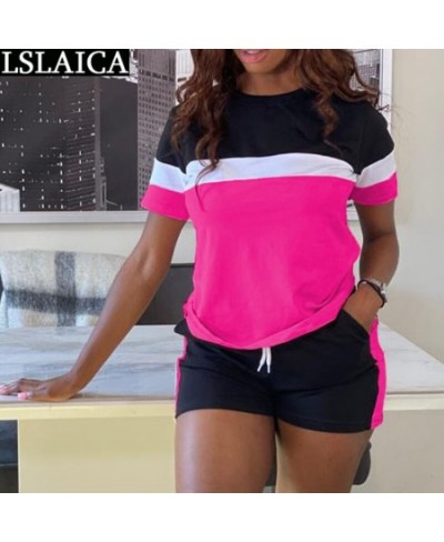 Training Set Women Summer Short Sleeve T-shirt&shorts Colorblock Knit Women's Suits Slim Fashion Sport Fitness Suit with Shor...