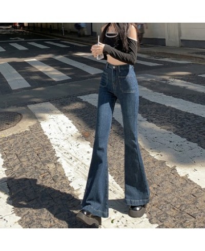 Y2K 2023 Vintage Blue High Waist Women Full Length Jeans Wide Leg Flare Trouser Famale Strecth Denim Streetwear Clothing $48....