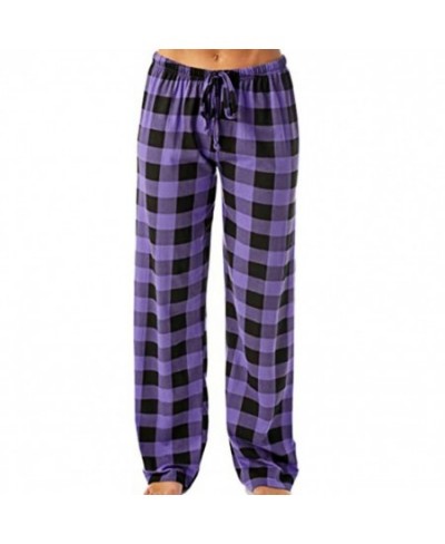 Women Sleep Pants Plaid Pattern Pajama Pants Autumn Winter Wide Legs Sleep Bottoms Trousers pantalones de mujer домашние штан...