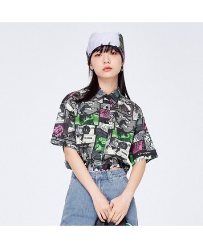 Short Sleeve Shirt Women Short Full Print Design Feeling Loose 2023 Summer New Blouse High Street Top Trend $36.23 - Women Tops