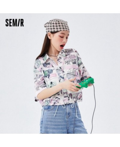 Short Sleeve Shirt Women Short Full Print Design Feeling Loose 2023 Summer New Blouse High Street Top Trend $36.23 - Women Tops