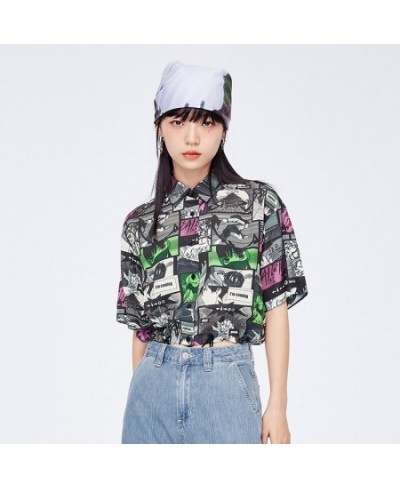 Short Sleeve Shirt Women Short Full Print Design Feeling Loose 2023 Summer New Blouse High Street Top Trend $36.23 - Women Tops