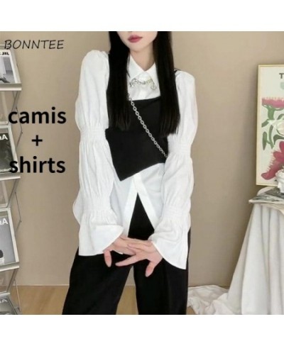 2 Piece Sets Women Asymmetrical Camis Flare Sleeve Solid Shirts All-match Leisure Fashion Cozy Female Ulzzang College Elegant...