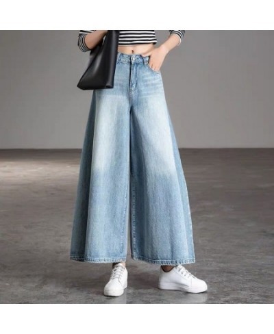 2022 Autumn New Retro High Waist Wide Leg Pants Women's Tall Slender Skirt Pants Washed Denim Pants streetwear women $58.58 -...