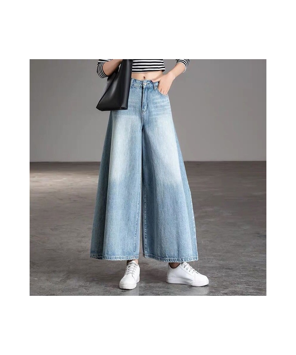 2022 Autumn New Retro High Waist Wide Leg Pants Women's Tall Slender Skirt Pants Washed Denim Pants streetwear women $58.58 -...