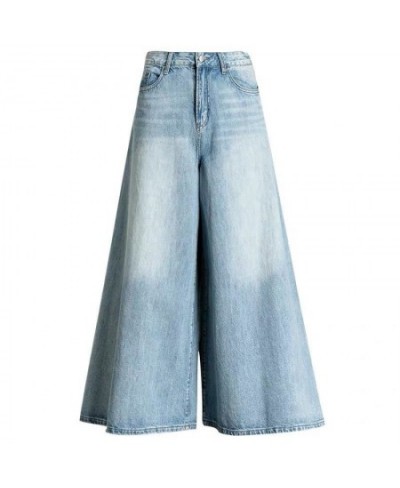 2022 Autumn New Retro High Waist Wide Leg Pants Women's Tall Slender Skirt Pants Washed Denim Pants streetwear women $58.58 -...