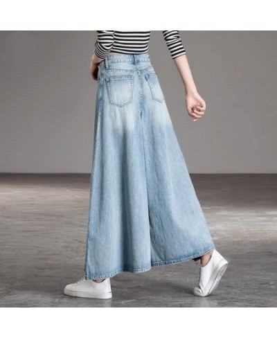 2022 Autumn New Retro High Waist Wide Leg Pants Women's Tall Slender Skirt Pants Washed Denim Pants streetwear women $58.58 -...