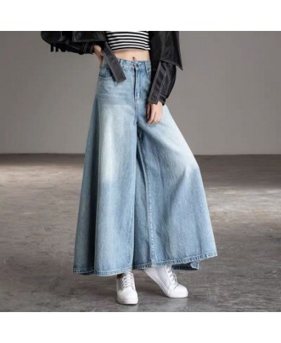 2022 Autumn New Retro High Waist Wide Leg Pants Women's Tall Slender Skirt Pants Washed Denim Pants streetwear women $58.58 -...