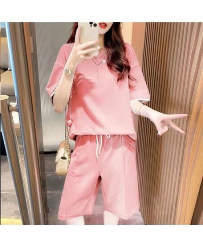 Summer Women Sportswear Fashion Short Sleeve Shirt Five Points Pants Two Piece Sets Casual Sports Style T-shirt Set Tracksuit...