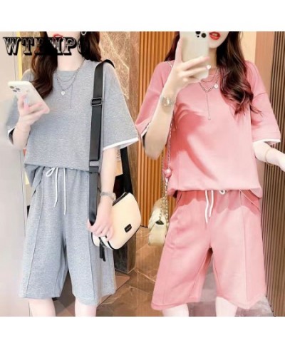 Summer Women Sportswear Fashion Short Sleeve Shirt Five Points Pants Two Piece Sets Casual Sports Style T-shirt Set Tracksuit...