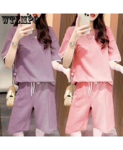 Summer Women Sportswear Fashion Short Sleeve Shirt Five Points Pants Two Piece Sets Casual Sports Style T-shirt Set Tracksuit...