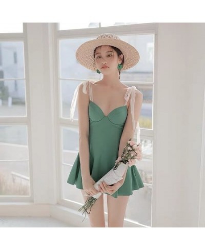 Swimsuit Female Split Summer Steel Support Gathering Green White Thin Meat-covering Water Park Swimsuit Sweet Fairy Swimsuit ...