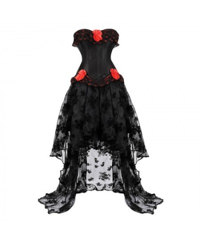 Corset Dress Gothic Wedding Black Floral Skirt Corset Top Overbust Plus Size Corset Dress Sexy Black Red $56.98 - Underwear