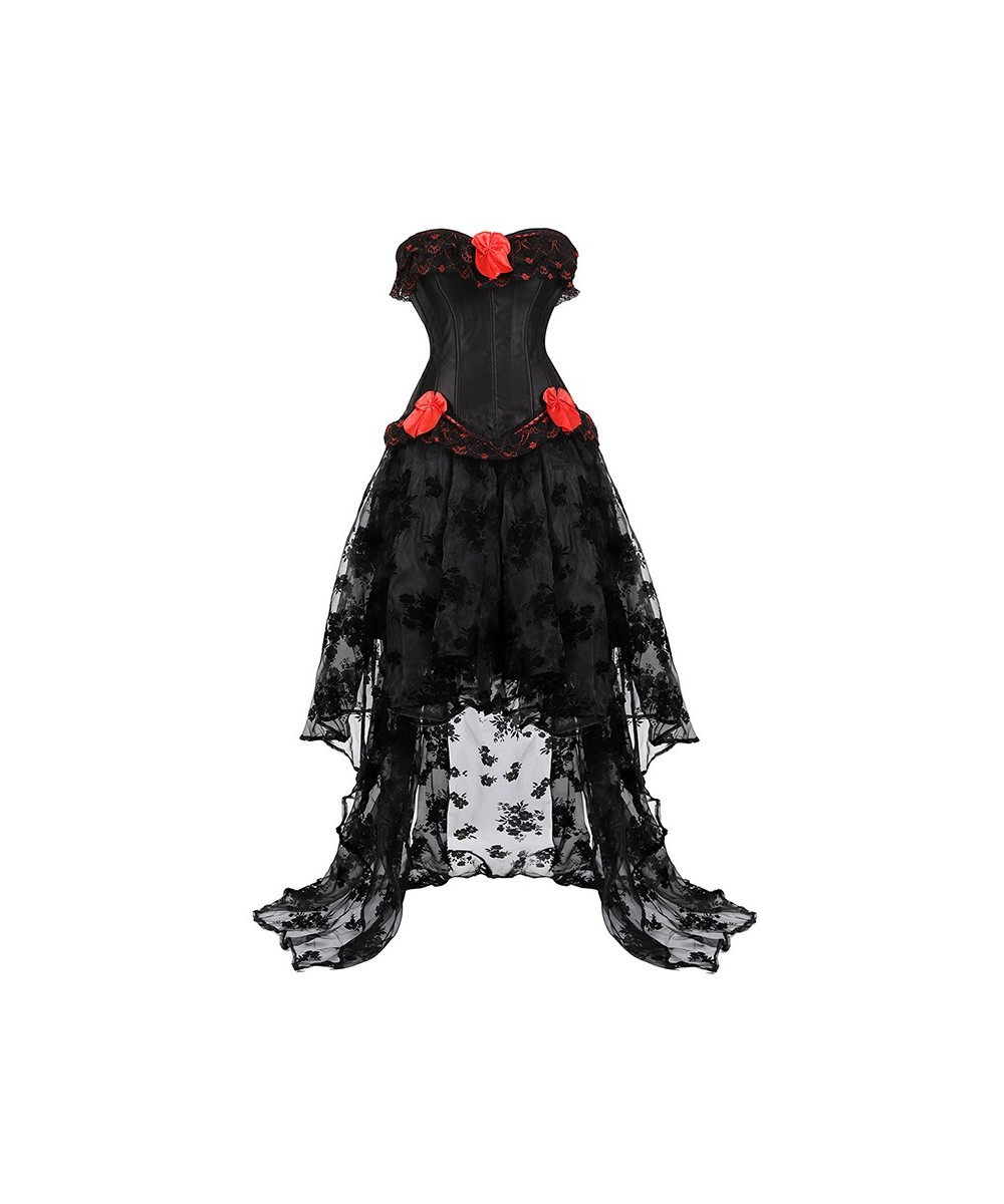 Corset Dress Gothic Wedding Black Floral Skirt Corset Top Overbust Plus Size Corset Dress Sexy Black Red $56.98 - Underwear