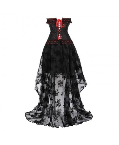 Corset Dress Gothic Wedding Black Floral Skirt Corset Top Overbust Plus Size Corset Dress Sexy Black Red $56.98 - Underwear