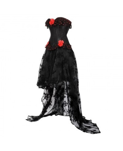 Corset Dress Gothic Wedding Black Floral Skirt Corset Top Overbust Plus Size Corset Dress Sexy Black Red $56.98 - Underwear