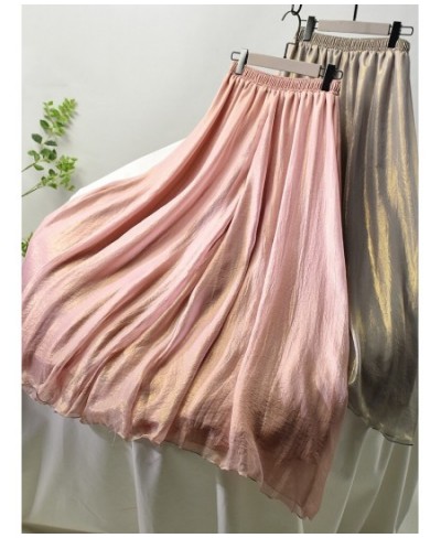 Women Elegant Solid Chiffon Pants Korean High Waist Two Layer Wide Leg Pant Long Boho Shiny Trousers Female C-078 $50.43 - Bo...