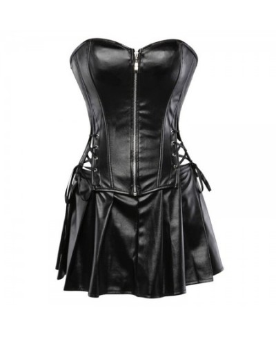 S-6XL Sexy Overbust Faux Leather Corset Dress Slimming Body Shapewear Zip Up Women Corsets & Bustiers Top With Mini Skirt $40...