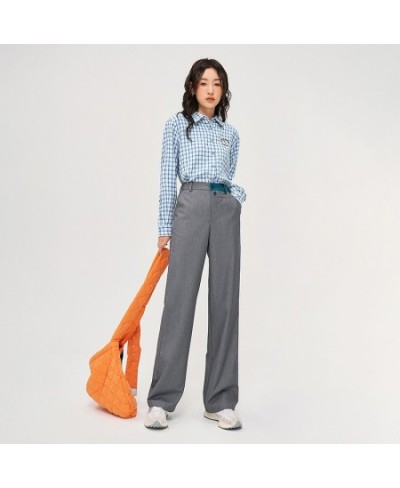 Women Pants 2022 Autumn Elastic Two-color Waist Straight Long Trousers Textured Fabric Casual Gray Suit Pants $57.24 - Bottoms