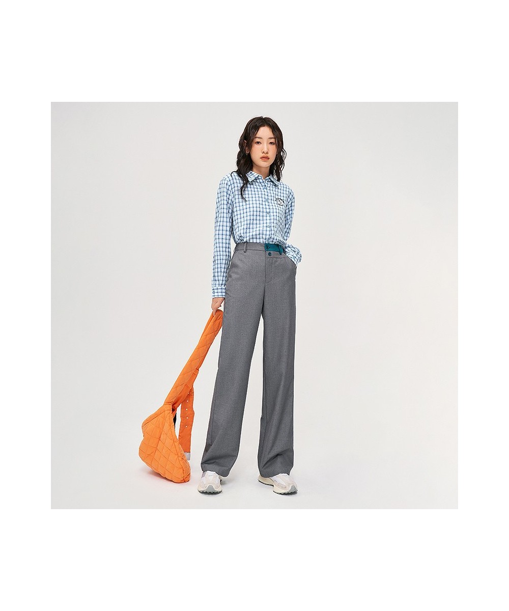 Women Pants 2022 Autumn Elastic Two-color Waist Straight Long Trousers Textured Fabric Casual Gray Suit Pants $57.24 - Bottoms