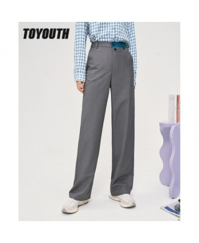 Women Pants 2022 Autumn Elastic Two-color Waist Straight Long Trousers Textured Fabric Casual Gray Suit Pants $57.24 - Bottoms