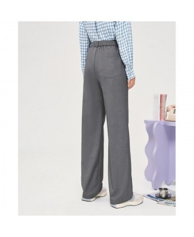 Women Pants 2022 Autumn Elastic Two-color Waist Straight Long Trousers Textured Fabric Casual Gray Suit Pants $57.24 - Bottoms