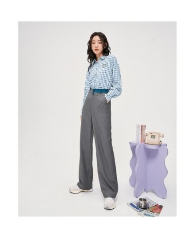 Women Pants 2022 Autumn Elastic Two-color Waist Straight Long Trousers Textured Fabric Casual Gray Suit Pants $57.24 - Bottoms