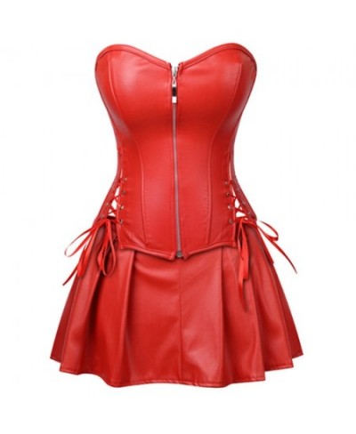 S-6XL Sexy Overbust Faux Leather Corset Dress Slimming Body Shapewear Zip Up Women Corsets & Bustiers Top With Mini Skirt $40...