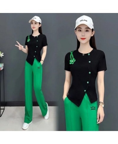 Fashion Flower Tracksuit 2 Piece Set Women Outfits Casual Irregular Short Sleeve T-Shirt & Wide Leg Pant Suit Summer Sweatsui...